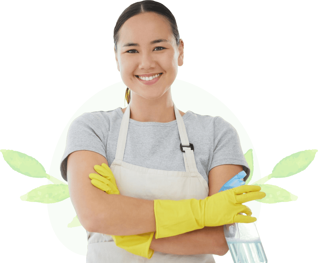 Woman with cleaning supplies